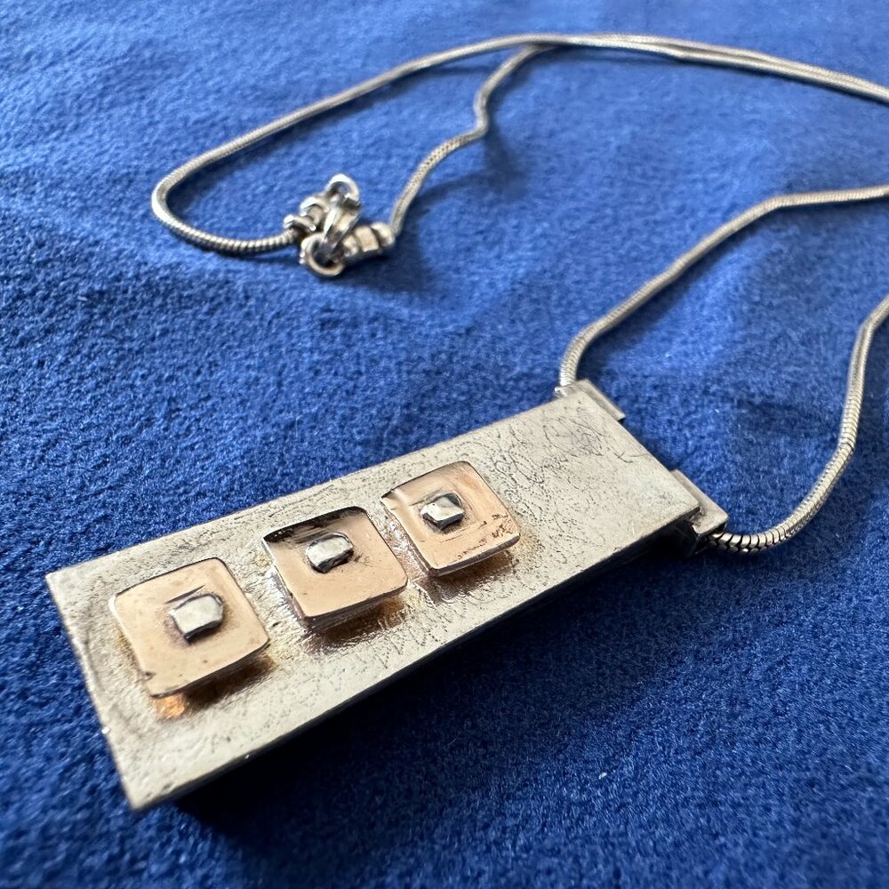 Artisan sterling silver and 14K gold plated details pendant with chain